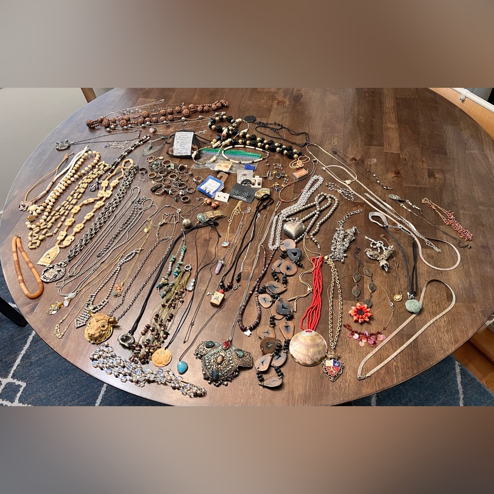 Vintage sterling silver boho turquoise shell Hawaii hippie jewelry bundle